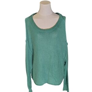 American Eagle Jewel Green Slouchy Inside Out 100% Cotton Knit Sweater Size XL